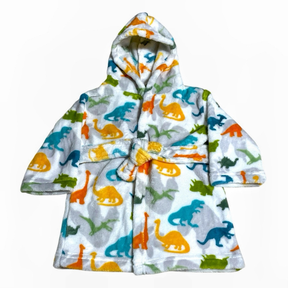 Blankets & Beyond Unisex 12 Mo Dino Dinosaur Robe Plush Hooded Tie Colorful READ - Picture 3 of 15